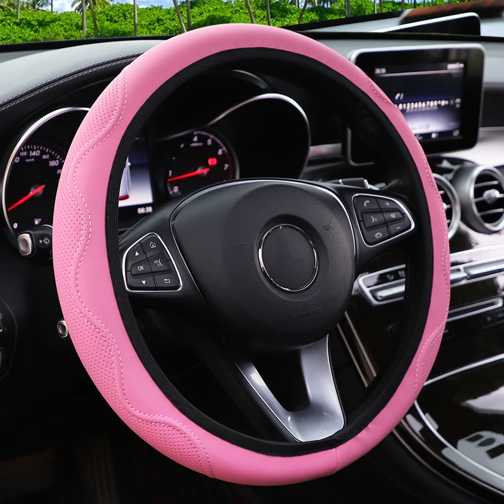 Fiber Leather Embossed Corrugated Elastic Stretch Steering Wheel Cover — image 9