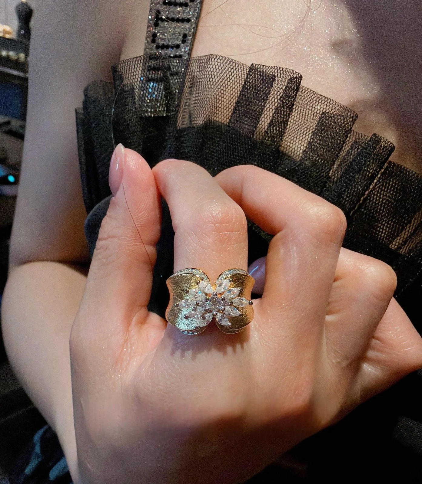 Filigree Double Lotus Flower Gemstone Ring — image 7