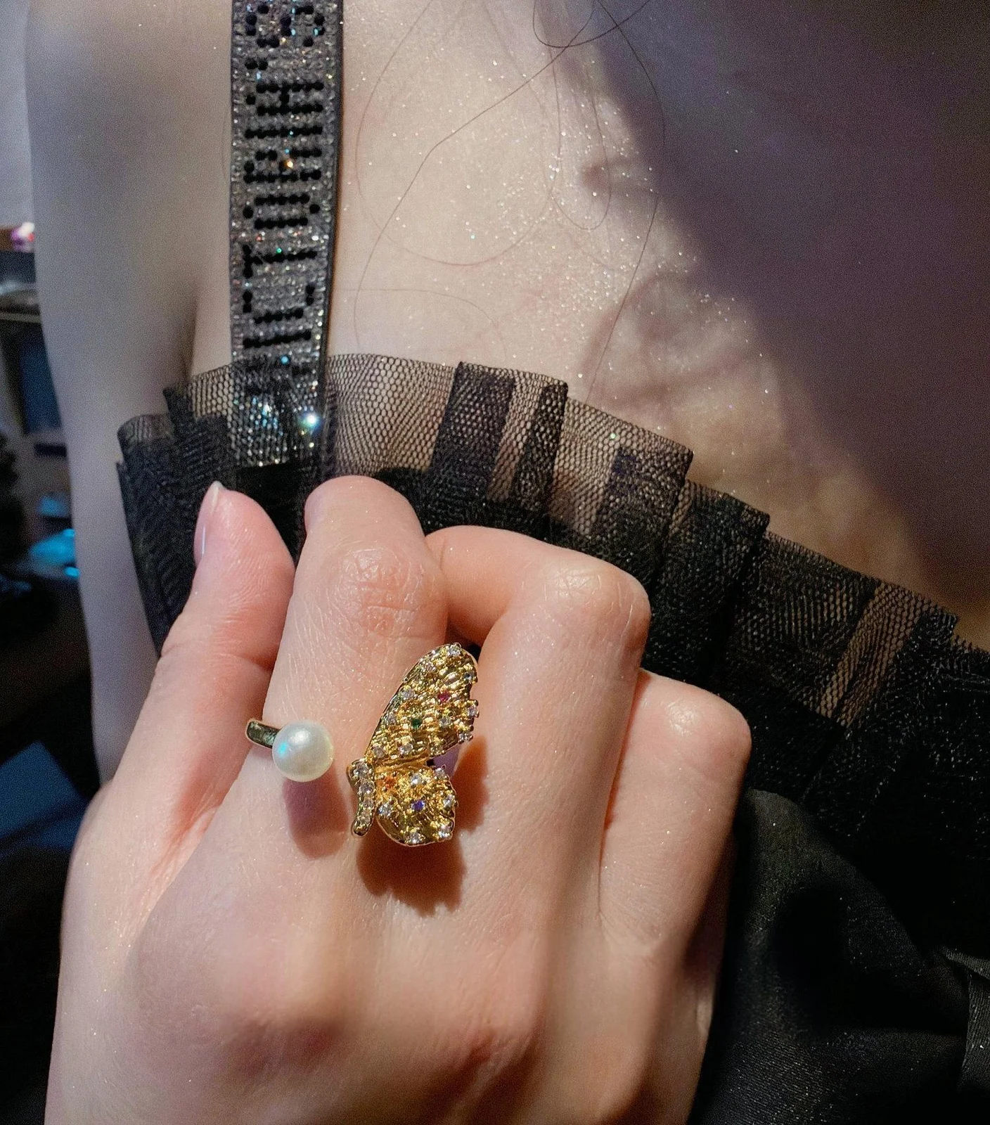 Filigree Double Lotus Flower Gemstone Ring — image 3