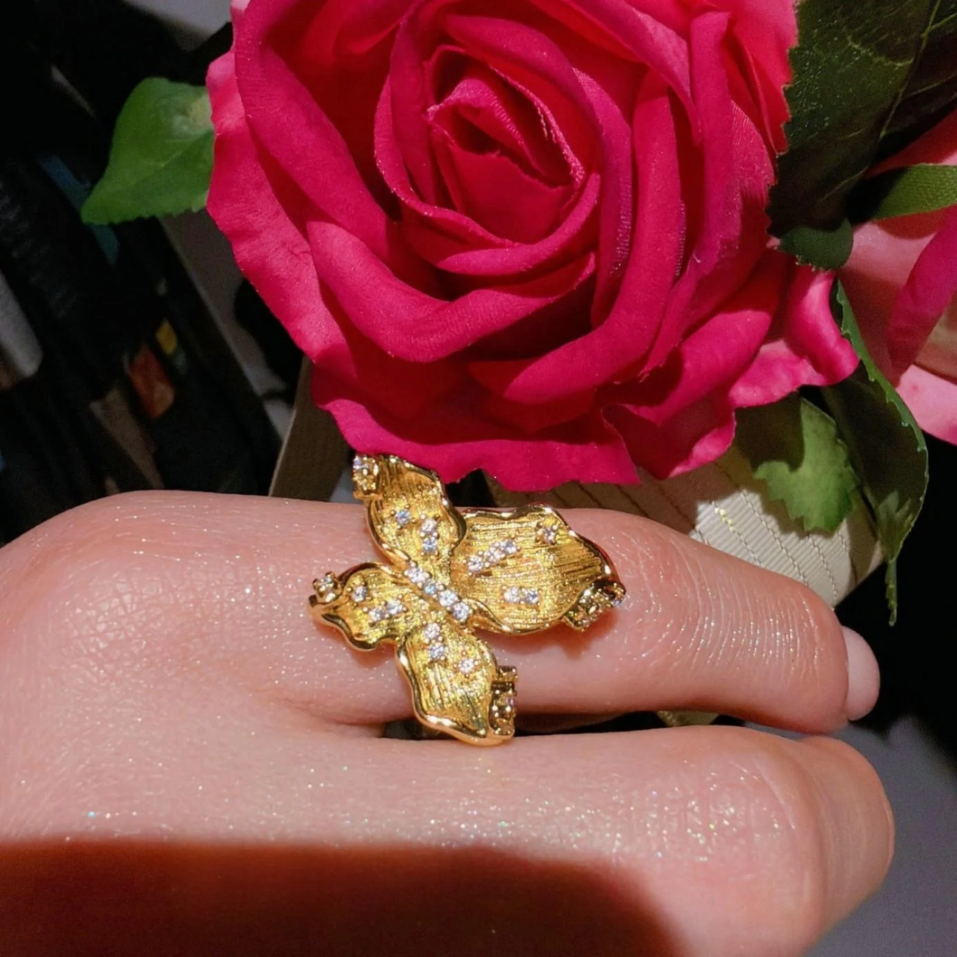 Filigree Double Lotus Flower Gemstone Ring — image 2