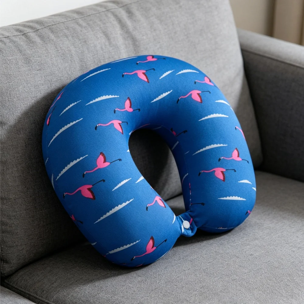 Flamingo Print Travel Neck Pillow, Soft Micro Bead U Shape Support Pillow For Airplane… — image 2