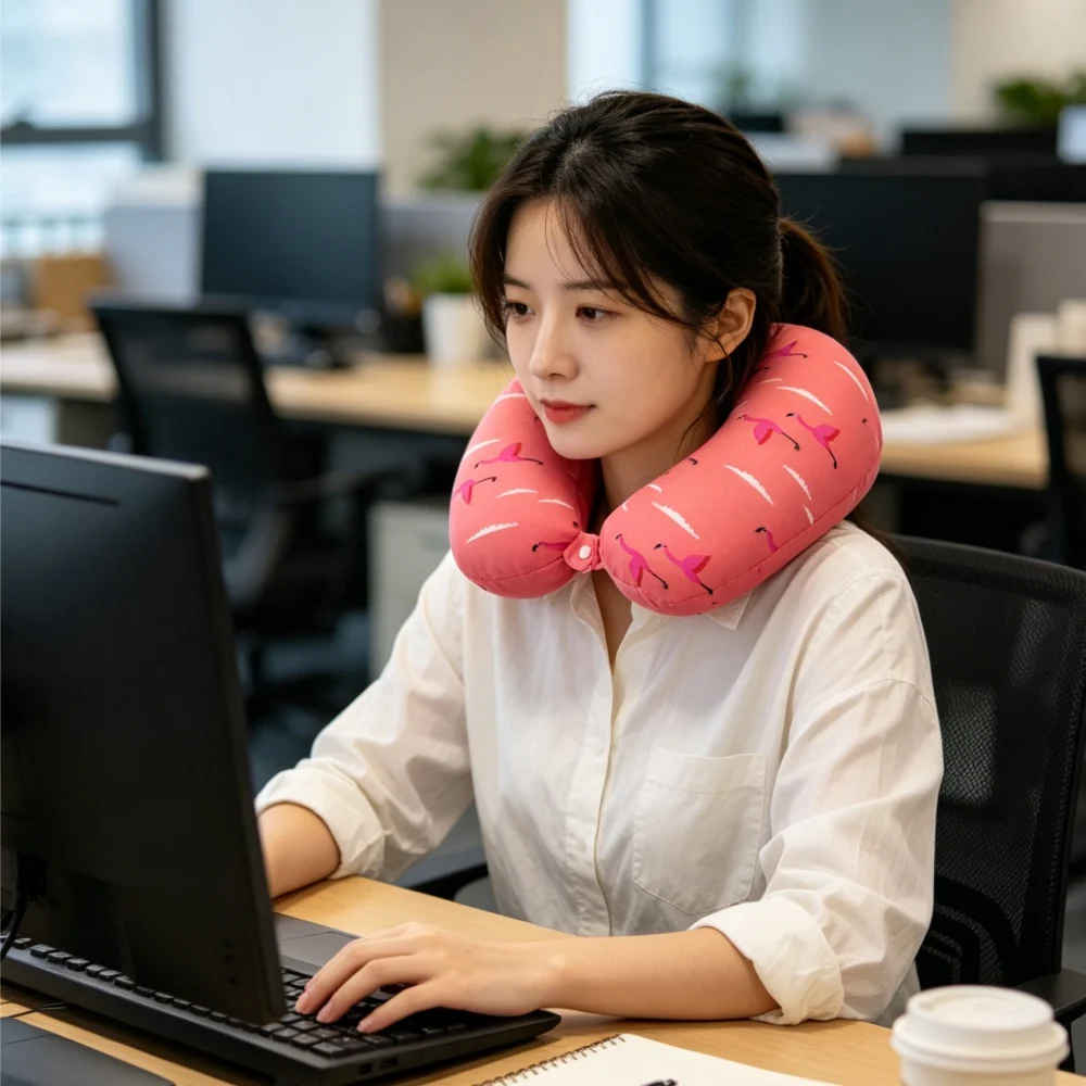 Flamingo Print Travel Neck Pillow, Soft Micro Bead U Shape Support Pillow For Airplane… — image 3
