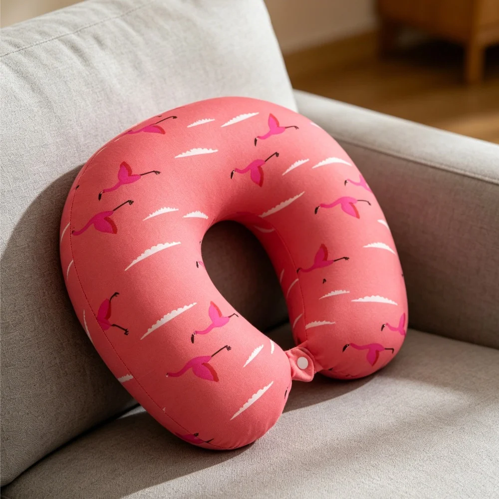 Flamingo Print U Shaped Travel Neck Pillow, Lightweight Foam Bead Cervical Pillow With… — image 2