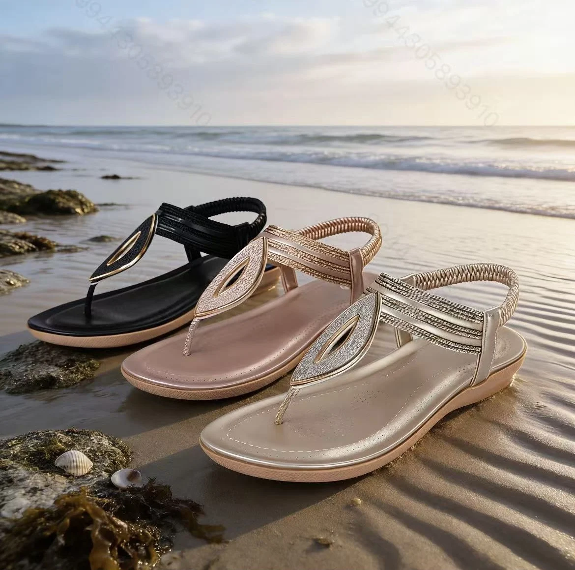 Flat-bottomed Sequined Thong-strap Roman Sandals — image 5