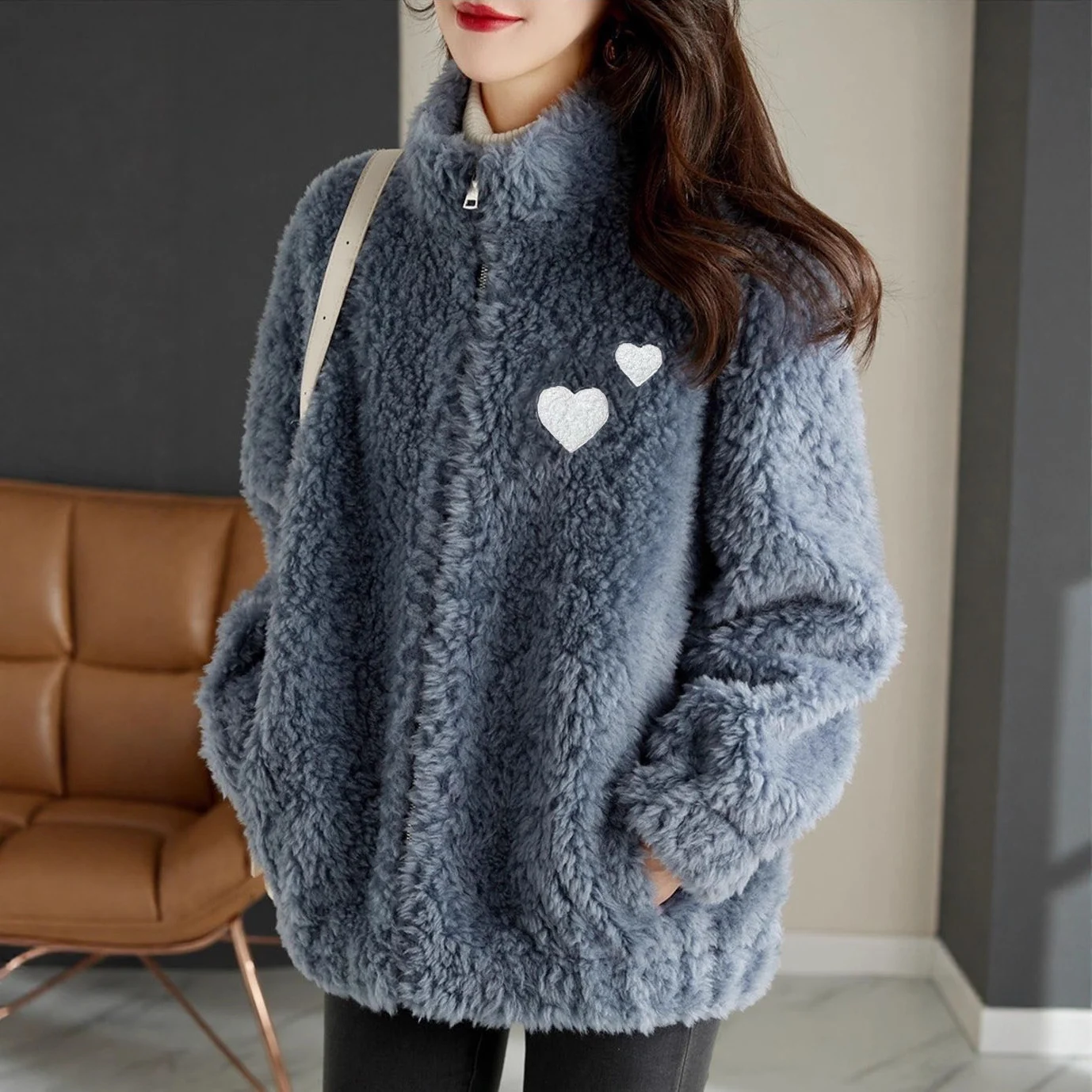 Fleece-lined Extra-thick Double-faced Fleece Stand-collar Thermal Sweatshirt — image 4
