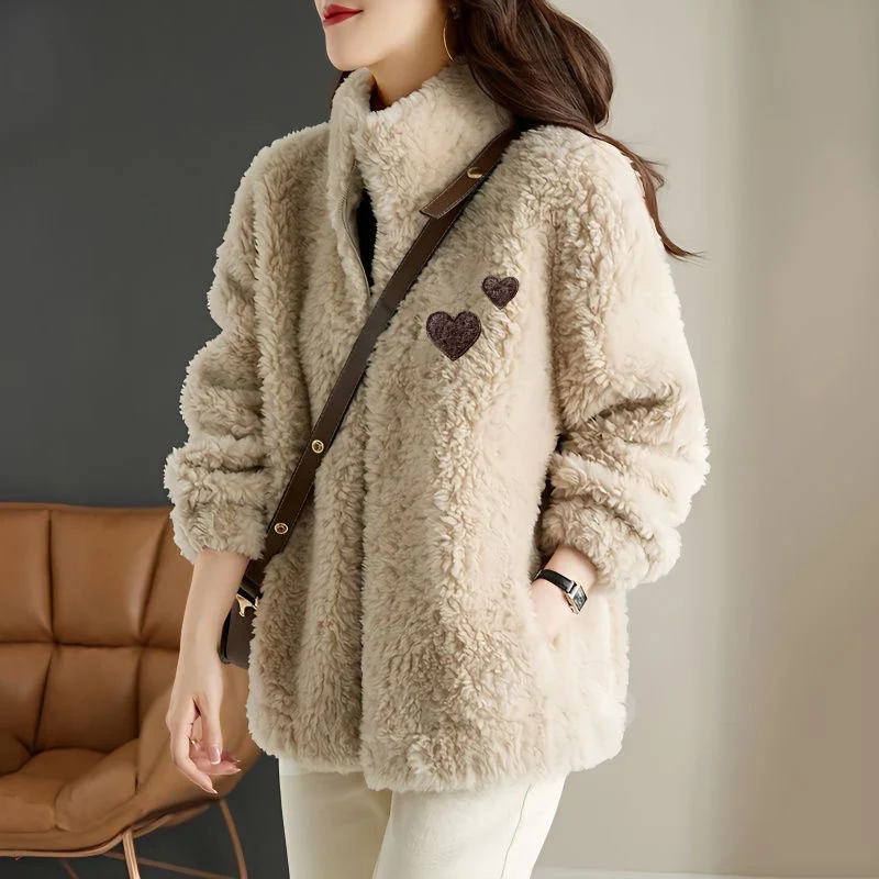 Fleece-lined Extra-thick Double-faced Fleece Stand-collar Thermal Sweatshirt — image 2