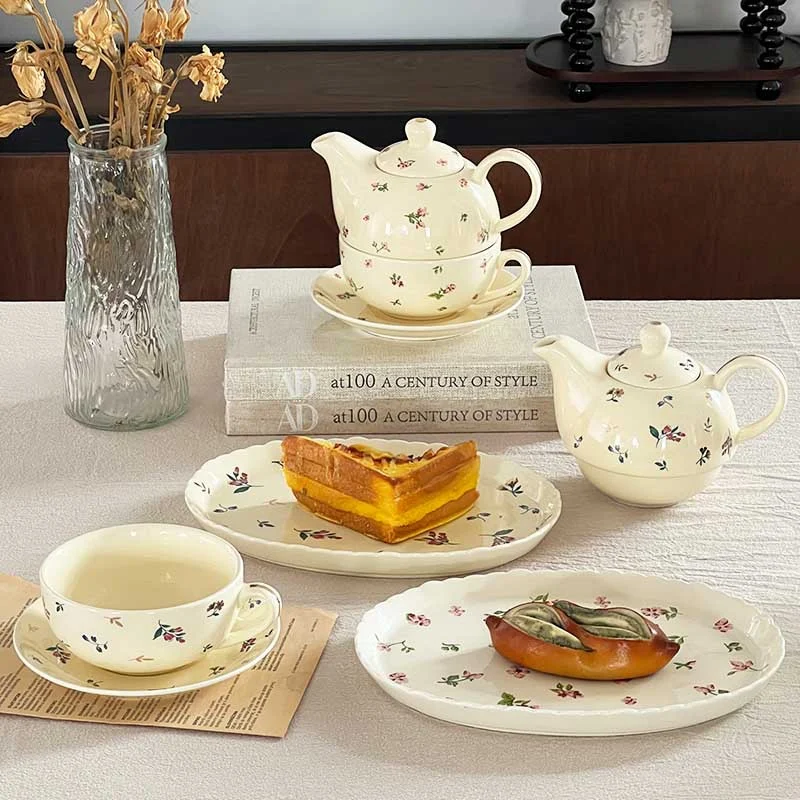 Floral-pattern Ceramic Coffee Cup And Saucer Set One Teapot Lettered Flower Tea — image 2