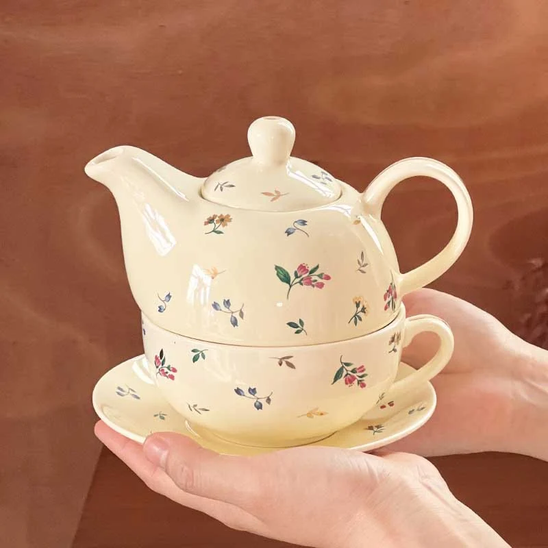 Floral-pattern Ceramic Coffee Cup And Saucer Set One Teapot Lettered Flower Tea — image 3