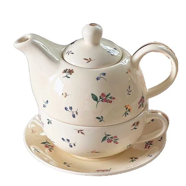 Floral-pattern Ceramic Coffee Cup And Saucer Set One Teapot Lettered Flower Tea — image 5