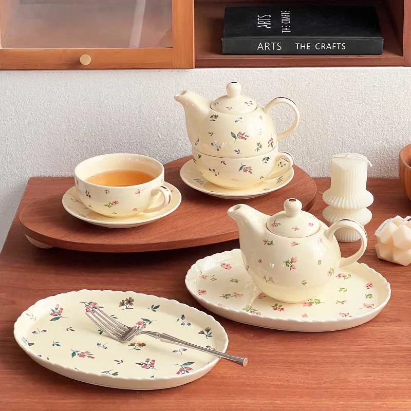 Floral-pattern Ceramic Coffee Cup And Saucer Set One Teapot Lettered Flower Tea — image 6