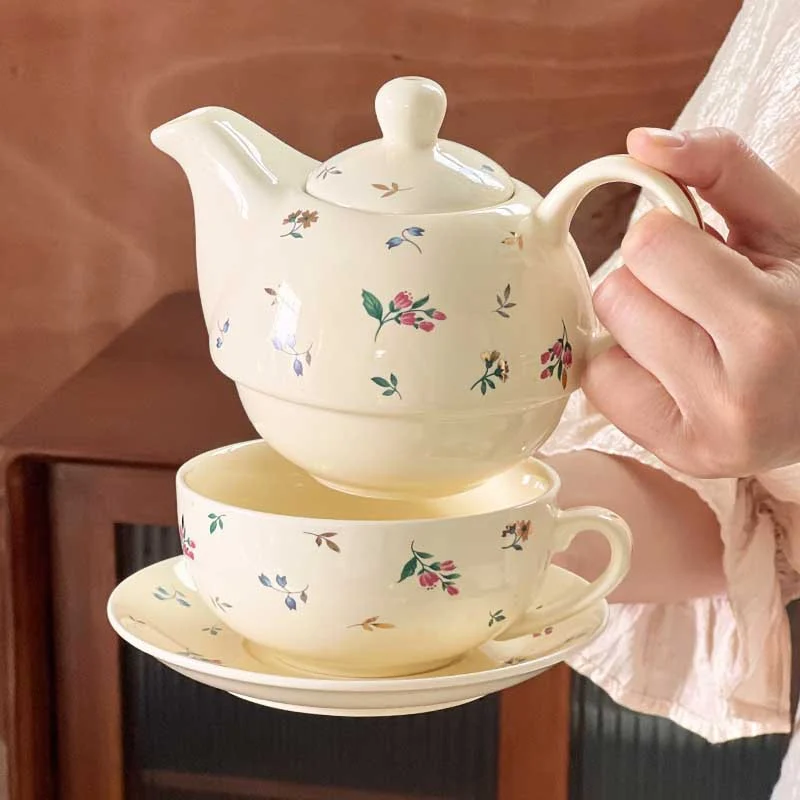 Floral-pattern Ceramic Coffee Cup And Saucer Set One Teapot Lettered Flower Tea — image 4