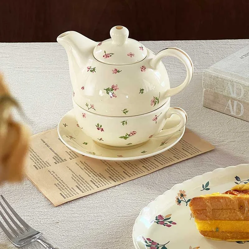 Floral-pattern Ceramic Coffee Cup And Saucer Set One Teapot Lettered Flower Tea — image 7