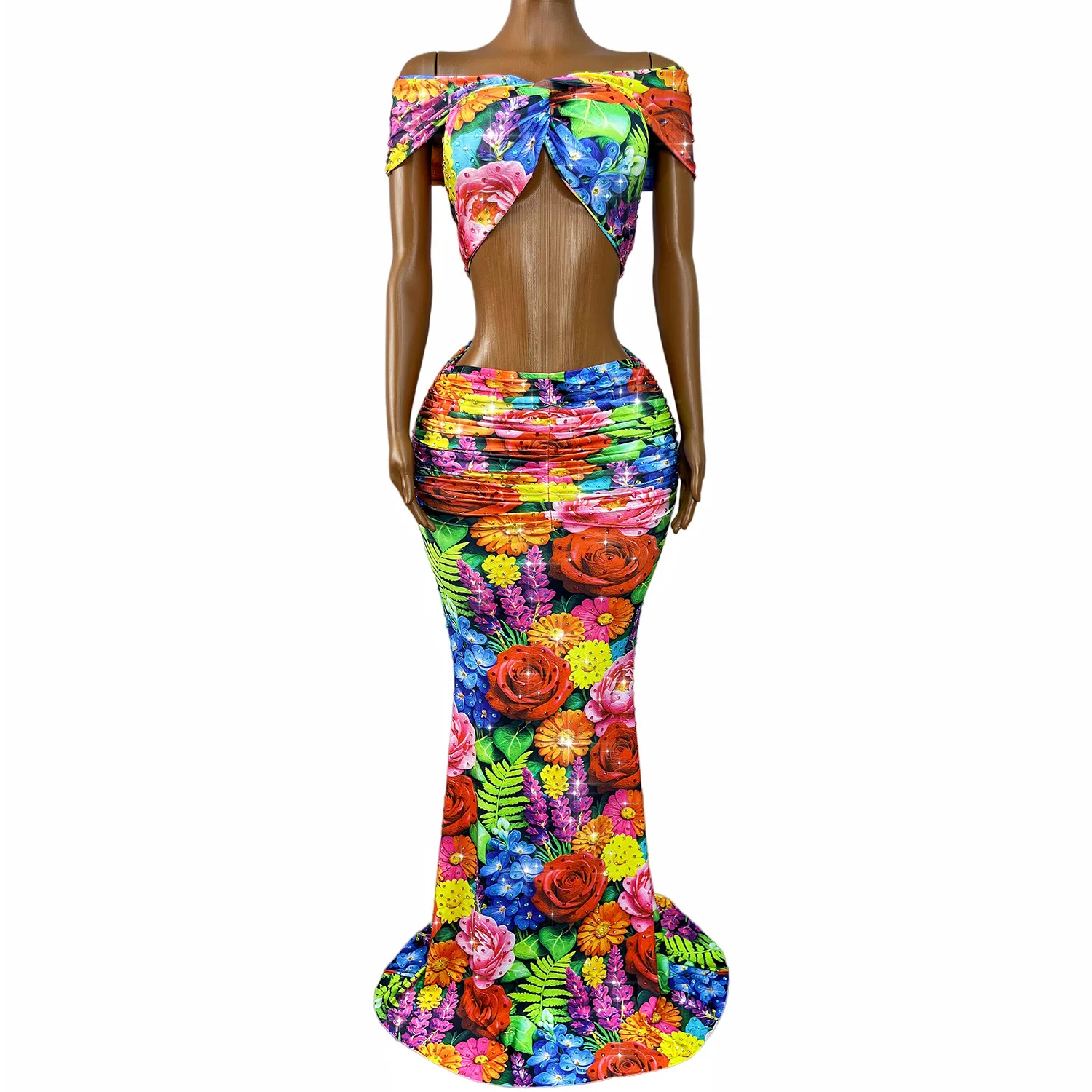 Floral Strapless Off-shoulder Top And Skirt Set — image 4