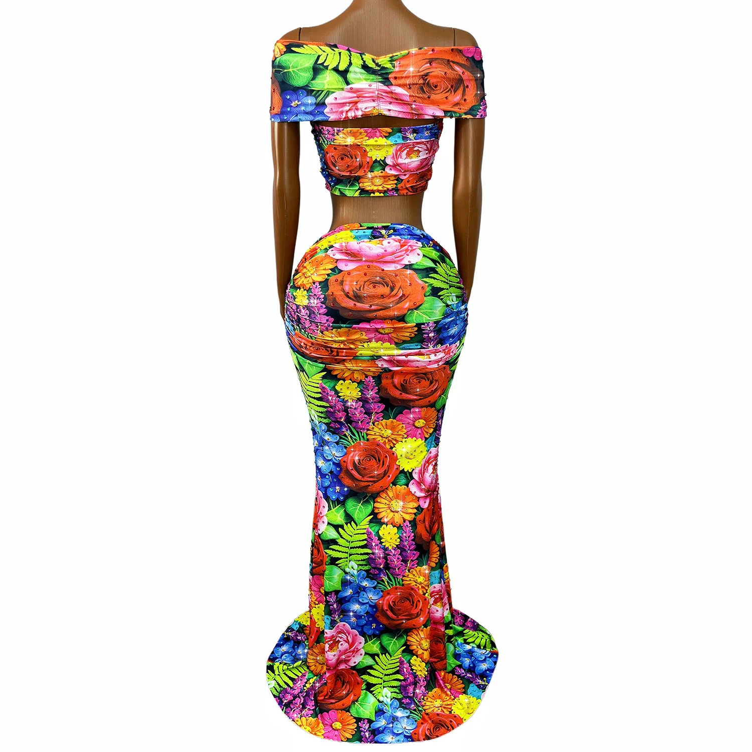 Floral Strapless Off-shoulder Top And Skirt Set — image 3