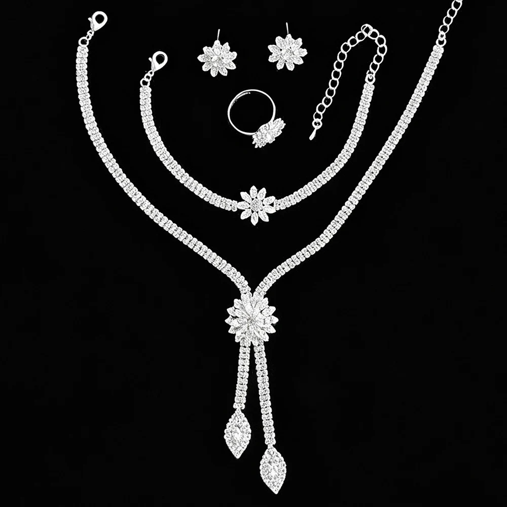 Flower Zircon Necklace Earring Bracelet Three-piece Set — image 2