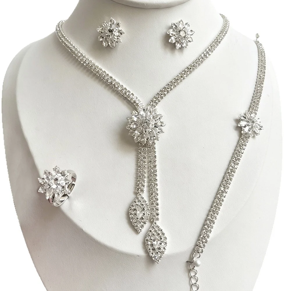 Flower Zircon Necklace Earring Bracelet Three-piece Set — image 5