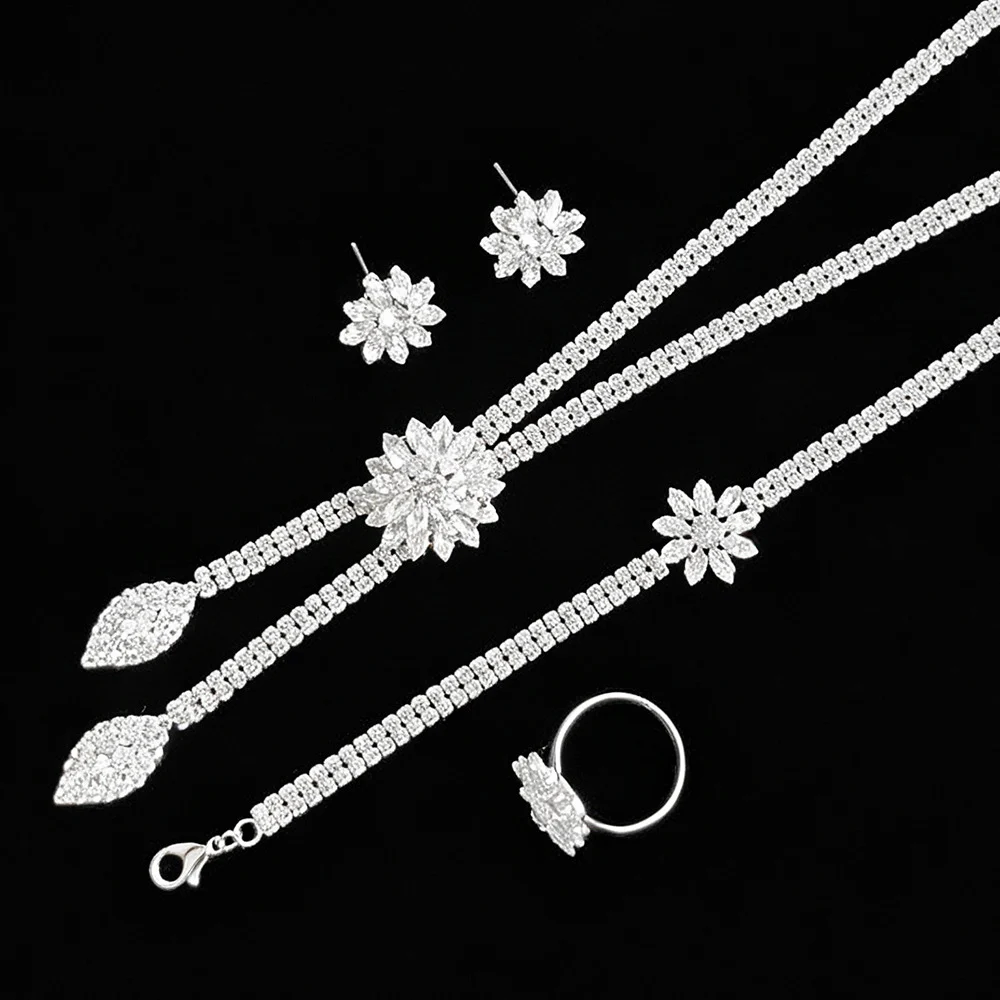 Flower Zircon Necklace Earring Bracelet Three-piece Set — image 3