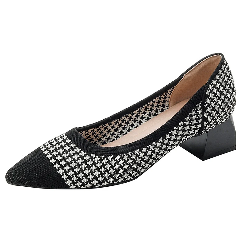 Flyknit Breathable Pointed-toe Chunky-heeled Woven Pumps — image 6