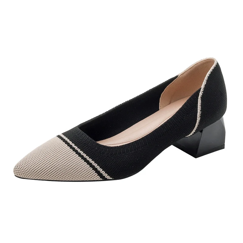 Flyknit Breathable Pointed-toe Chunky-heeled Woven Pumps — image 8