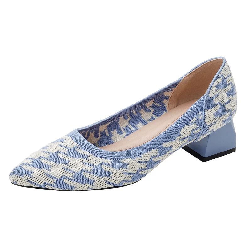 Flyknit Breathable Pointed-toe Chunky-heeled Woven Pumps — image 3