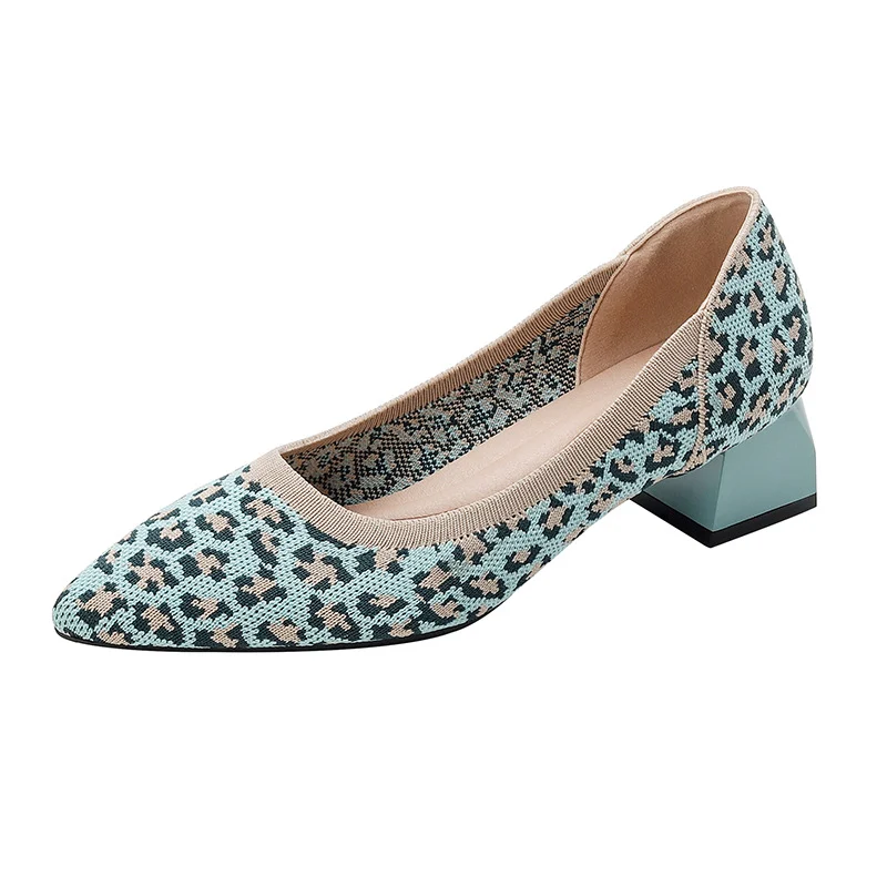 Flyknit Breathable Pointed-toe Chunky-heeled Woven Pumps — image 4