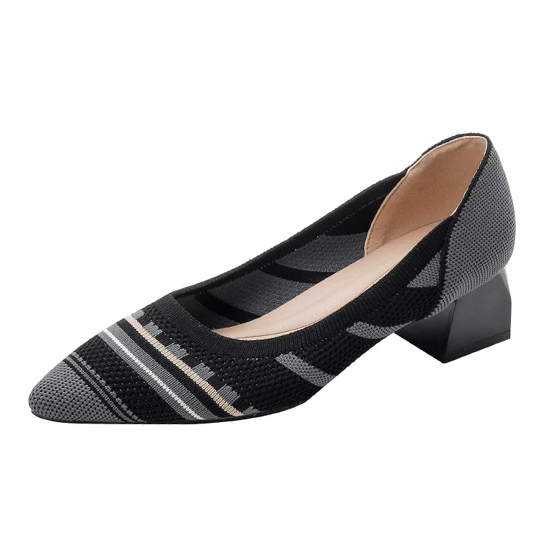 Flyknit Breathable Pointed-toe Chunky-heeled Woven Pumps — image 7