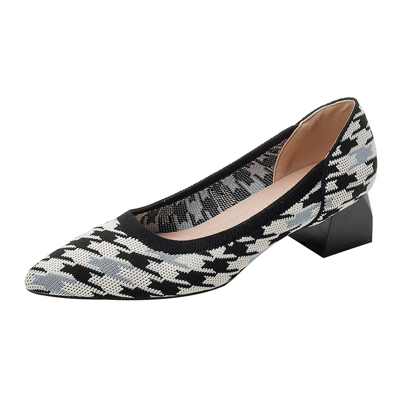 Flyknit Breathable Pointed-toe Chunky-heeled Woven Pumps — image 5