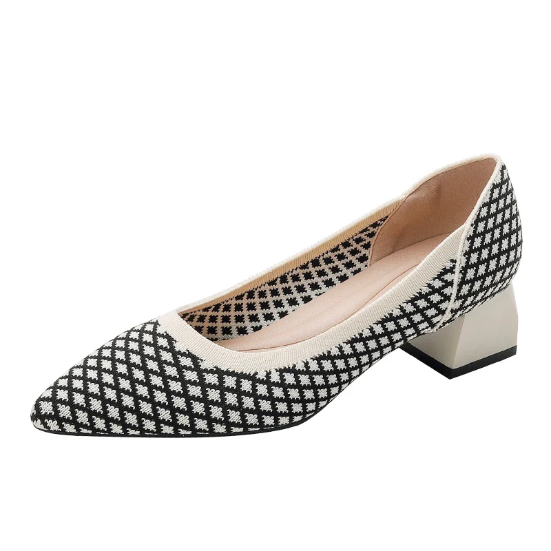 Flyknit Breathable Pointed-toe Chunky-heeled Woven Pumps — image 11