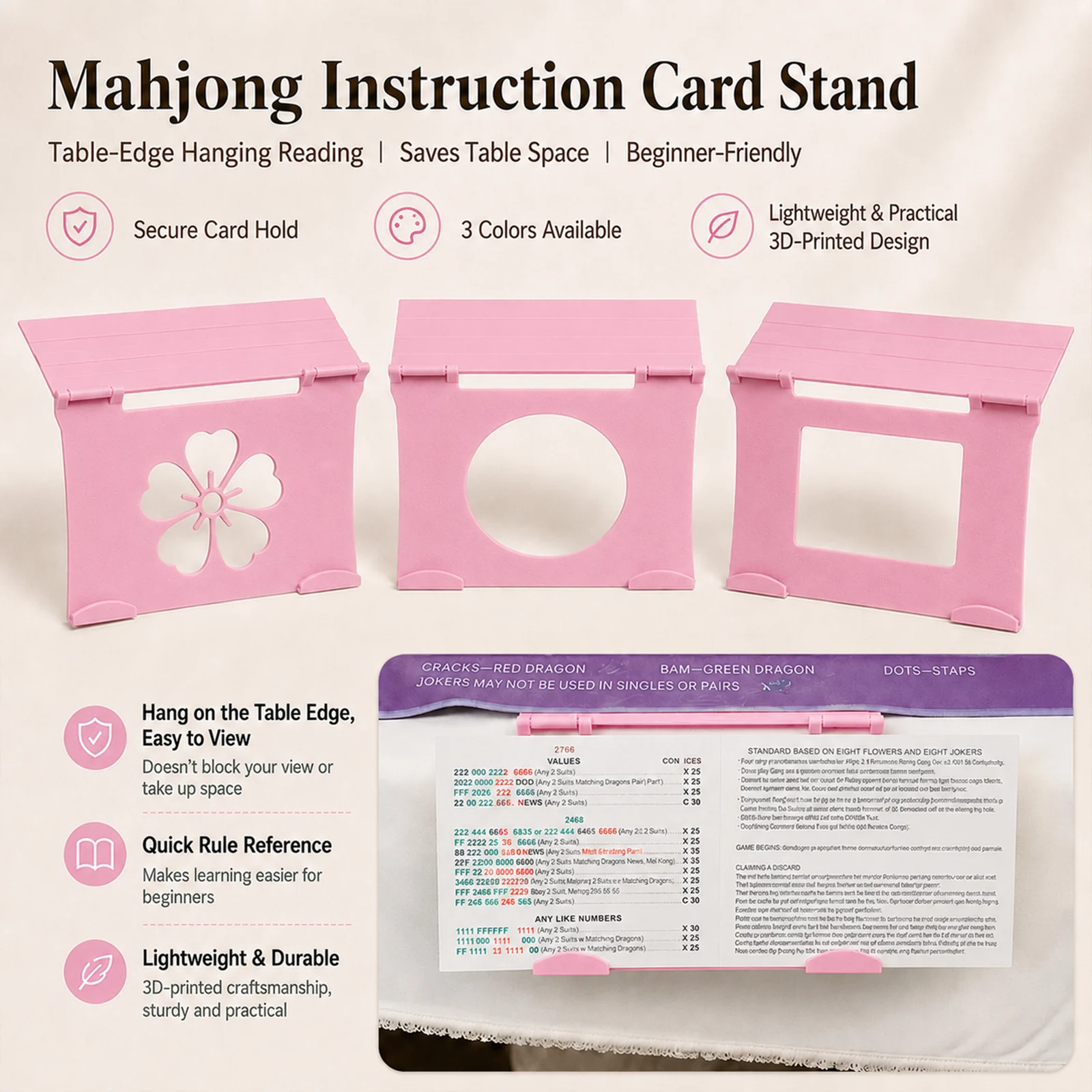 Foldable American Mahjong Instruction Card Stand, Table Edge Hanging Rule Holder, 3D… — image 7