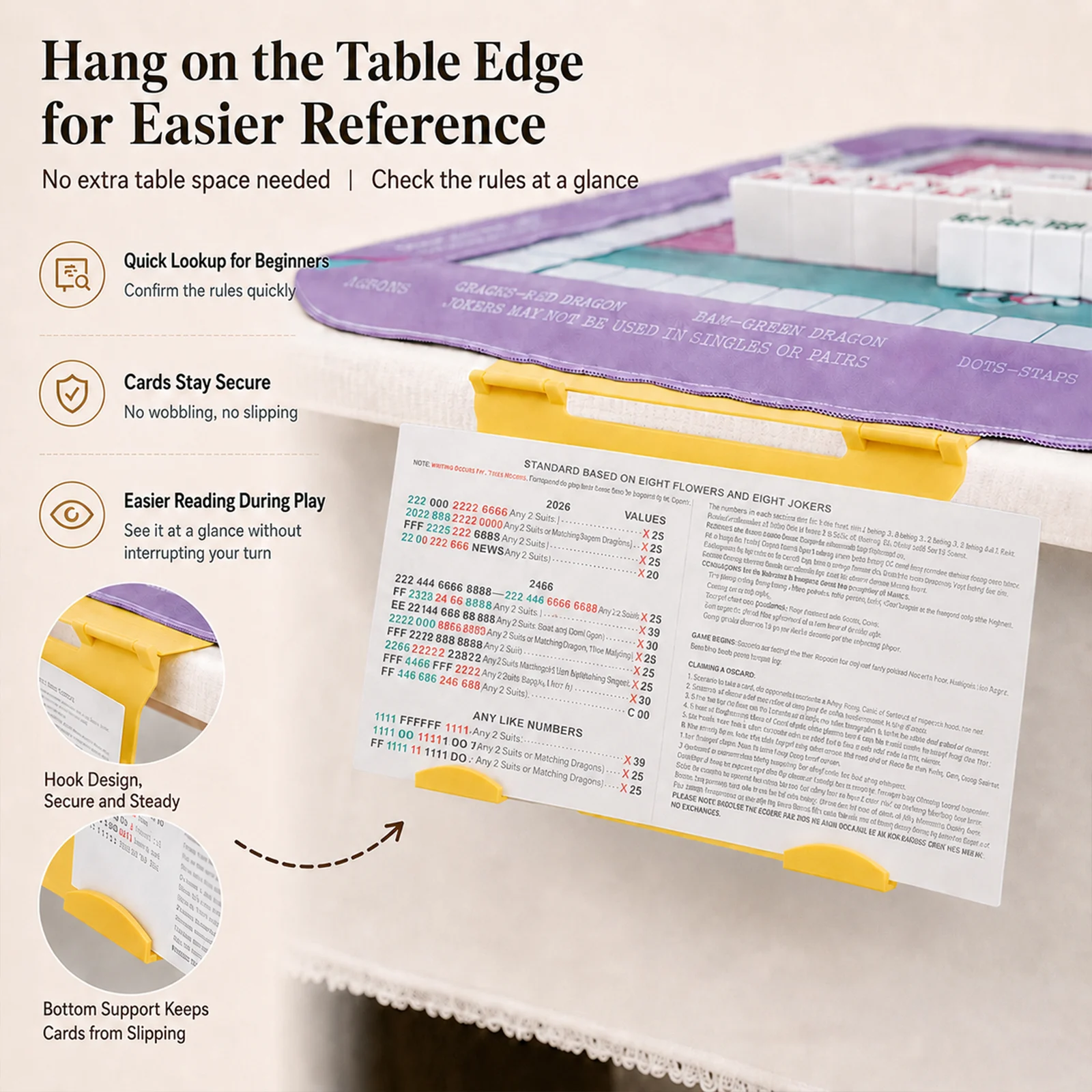 Foldable American Mahjong Instruction Card Stand, Table Edge Hanging Rule Holder, 3D… — image 5