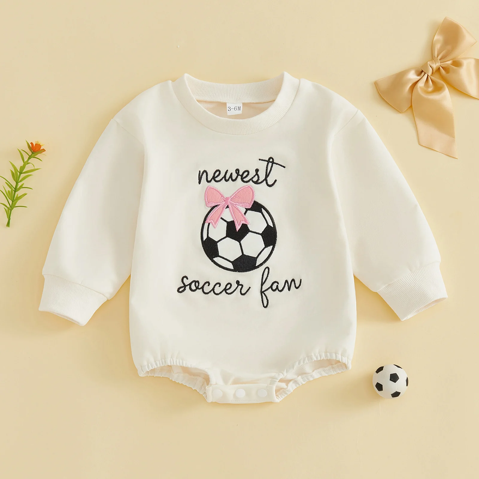 Football Bow-knot Embroidered Long-sleeve Romper — image 2