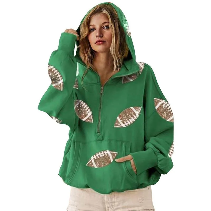 Football Digital Print Hoodie With Long Sleeves And A Zipper — image 7