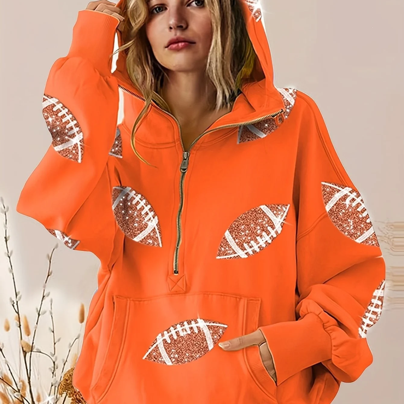 Football Digital Print Hoodie With Long Sleeves And A Zipper — image 8
