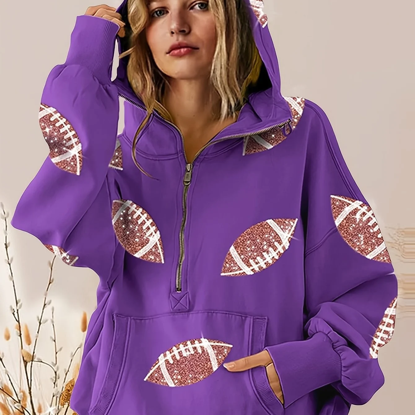 Football Digital Print Hoodie With Long Sleeves And A Zipper — image 9