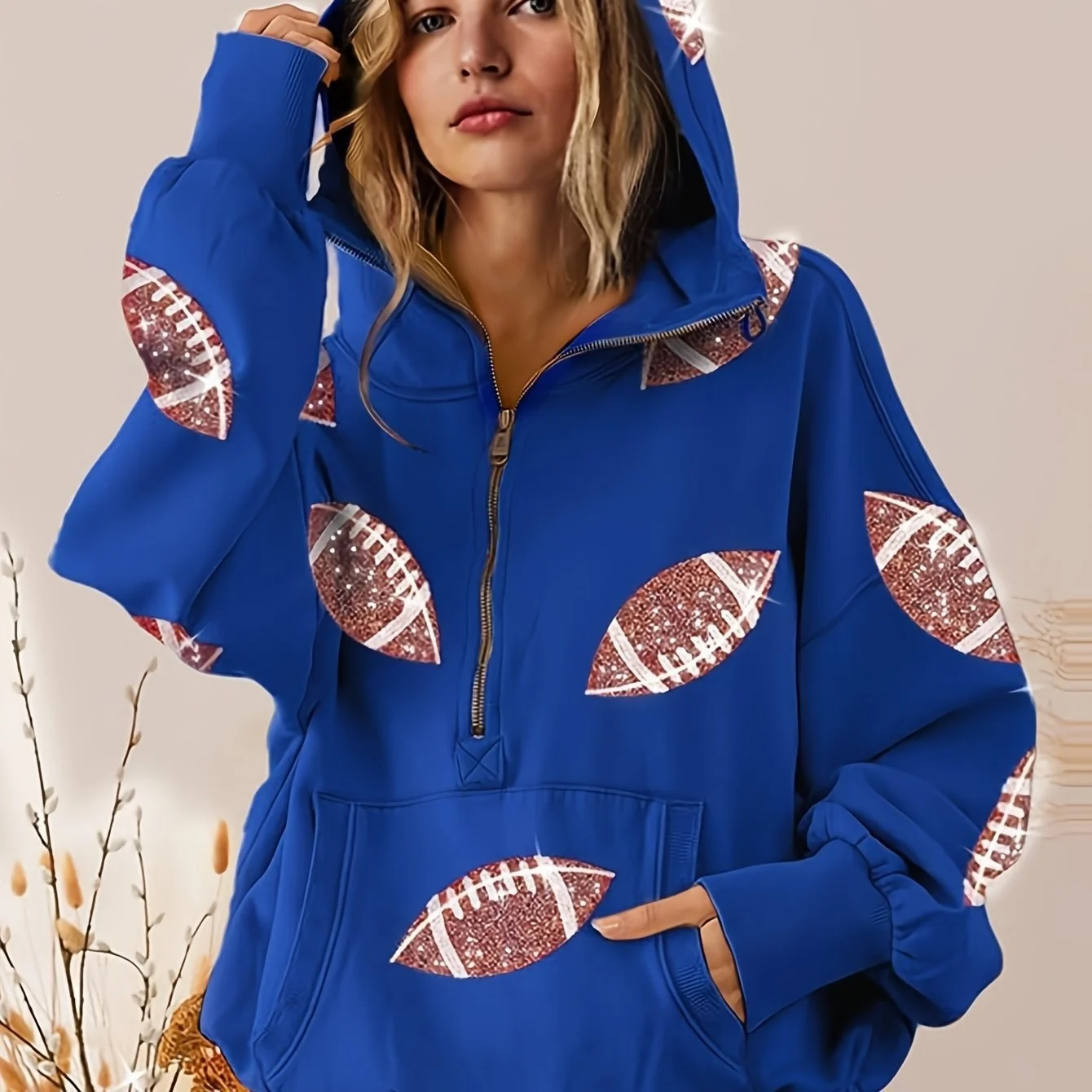 Football Digital Print Hoodie With Long Sleeves And A Zipper — image 4
