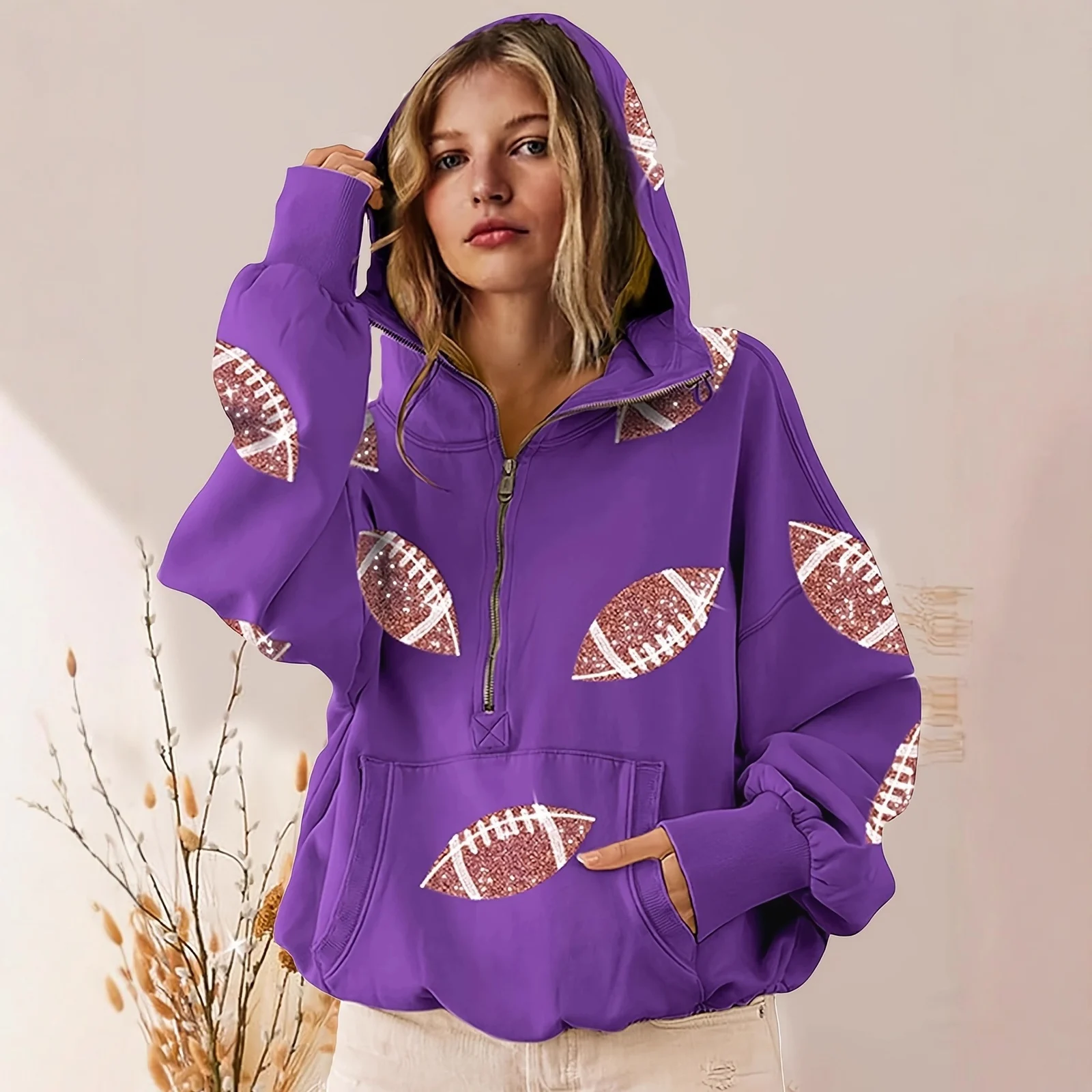 Football Digital Print Hoodie With Long Sleeves And A Zipper — image 5