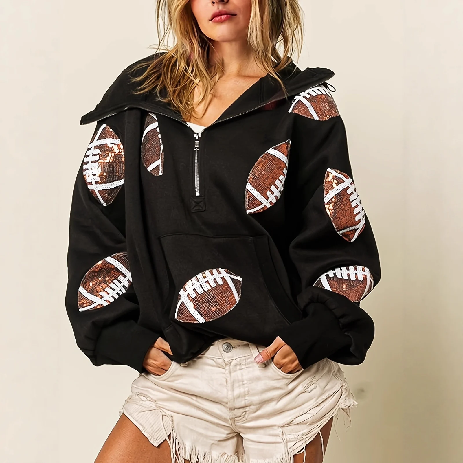 Football Digital Print Hoodie With Long Sleeves And A Zipper — image 6