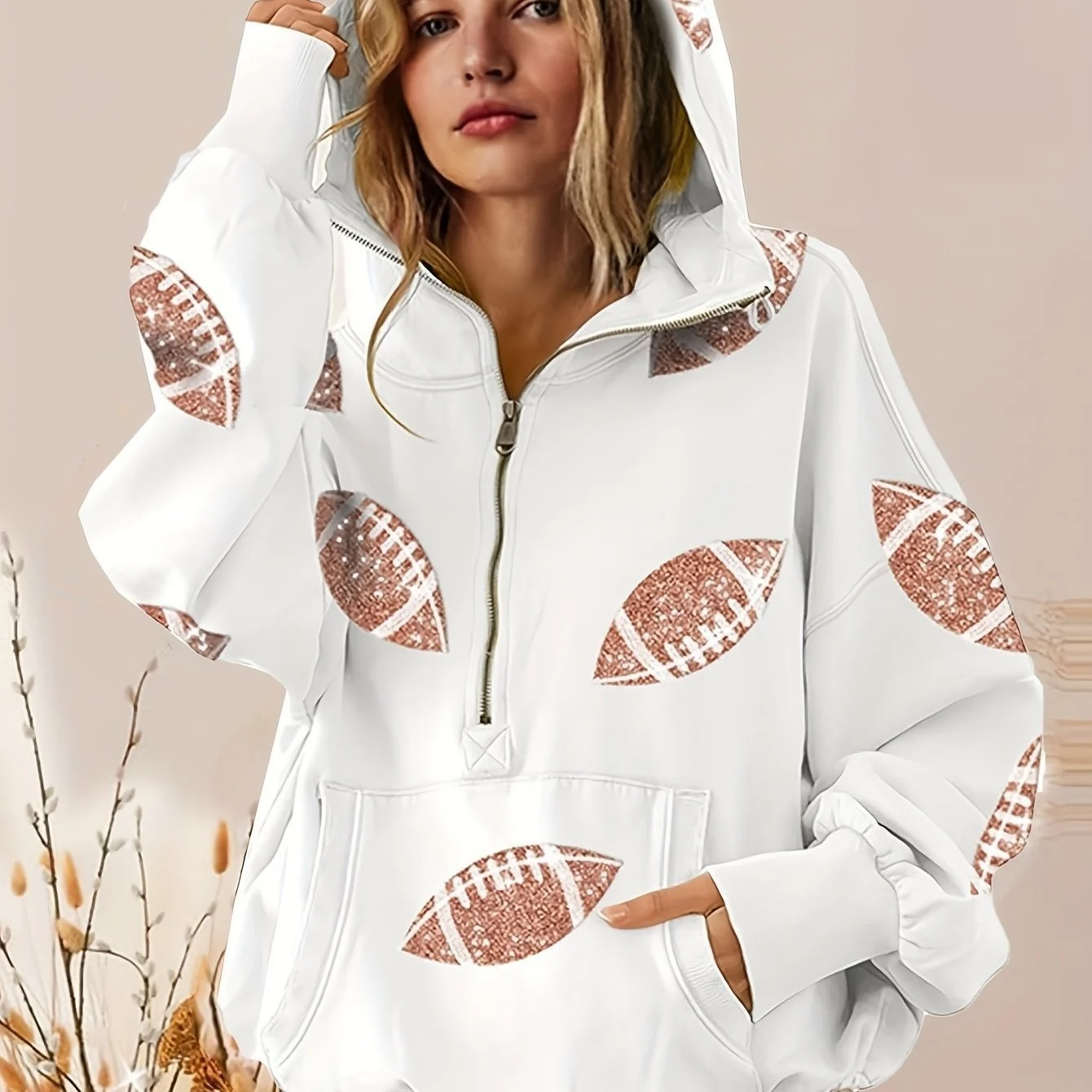 Football Digital Print Hoodie With Long Sleeves And A Zipper — image 2