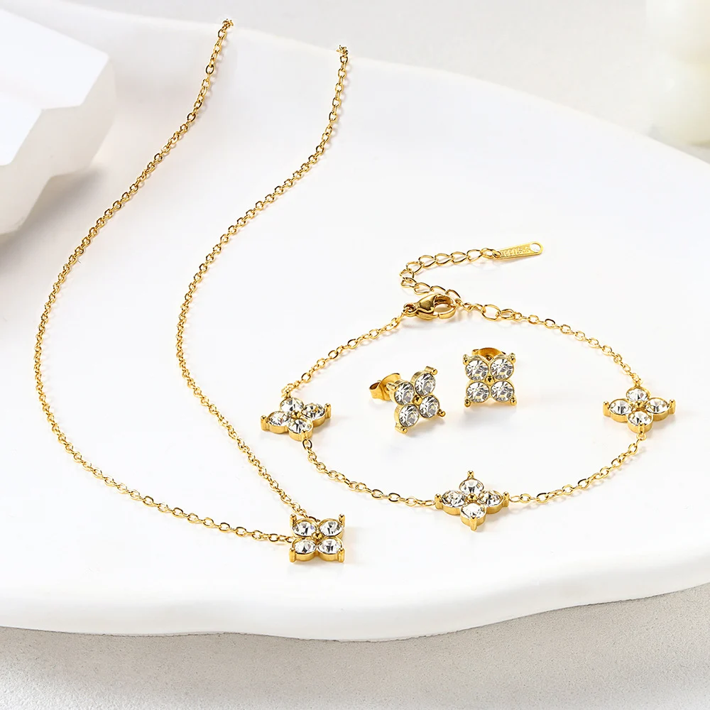 French Babys Breath Bracelet Necklace And Earrings Set — image 5