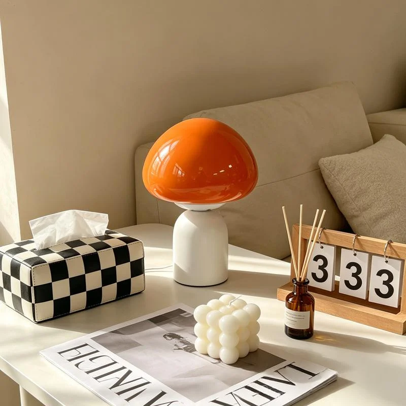 French Cream-colored Pastel Mushroom Glass Table Lamp — image 3