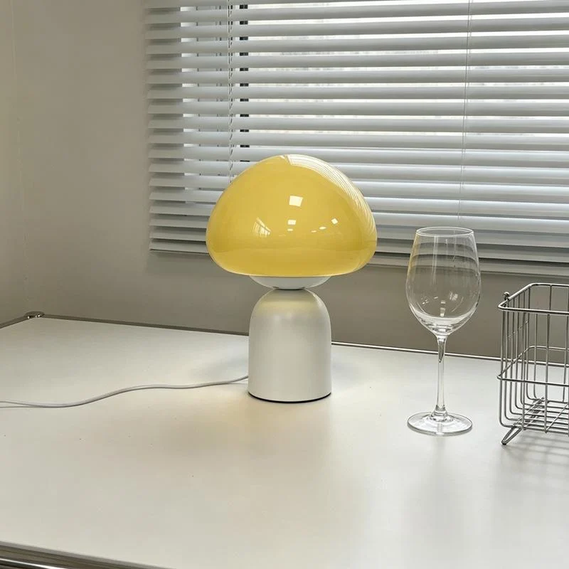 French Cream-colored Pastel Mushroom Glass Table Lamp — image 1