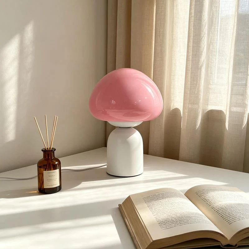 French Cream-colored Pastel Mushroom Glass Table Lamp — image 4