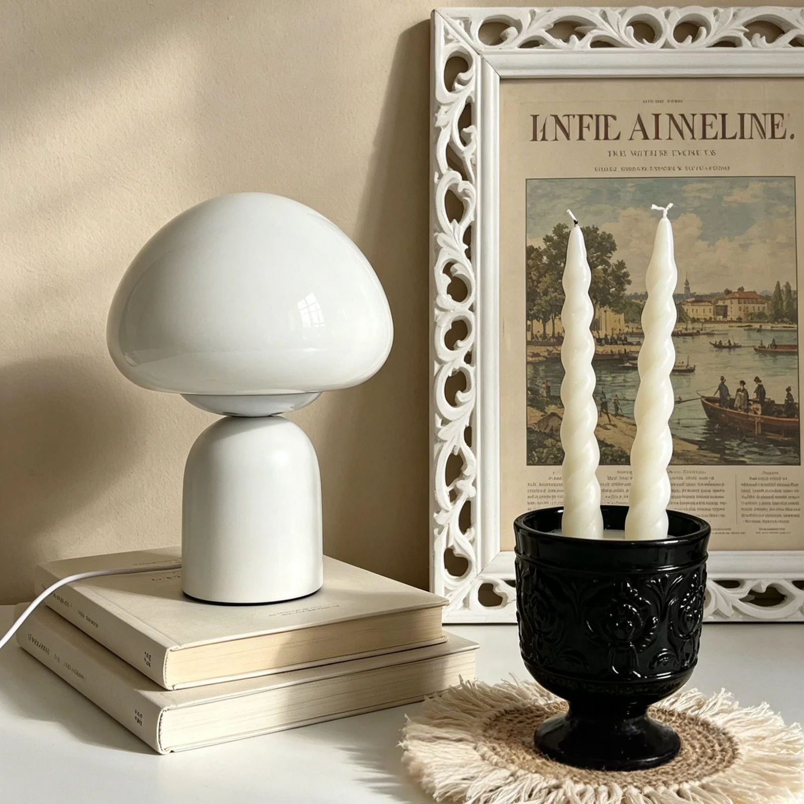 French Cream-colored Pastel Mushroom Glass Table Lamp — image 2