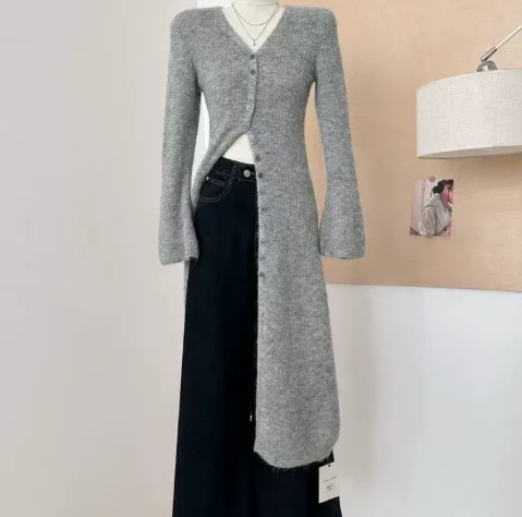 French Retro Knitted Long Sweater Cardigan For High-end Autumn And Winter — image 5