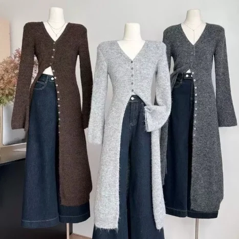 French Retro Knitted Long Sweater Cardigan For High-end Autumn And Winter — image 3