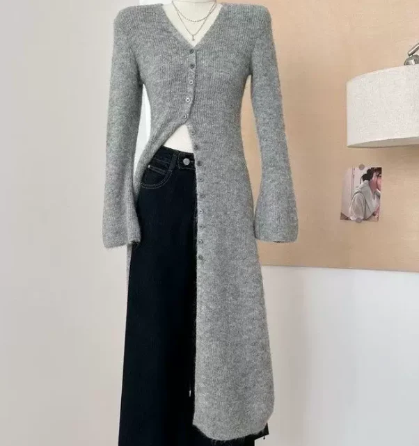 French Retro Knitted Long Sweater Cardigan For High-end Autumn And Winter — image 4