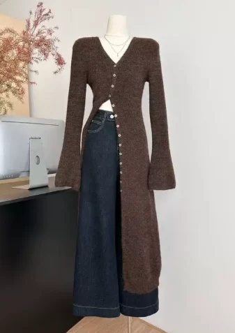 French Retro Knitted Long Sweater Cardigan For High-end Autumn And Winter — image 6
