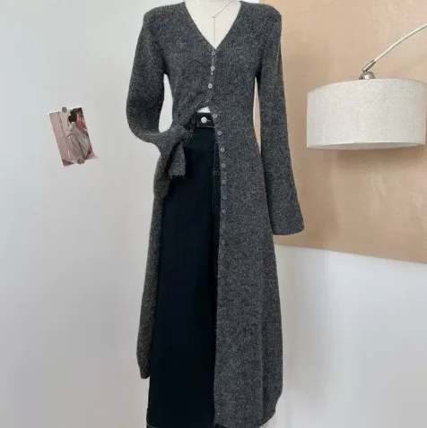 French Retro Knitted Long Sweater Cardigan For High-end Autumn And Winter — image 2