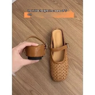 French-style Hidden-heel Hollowed-out Closed-toe Half-slipper For Women — image 2
