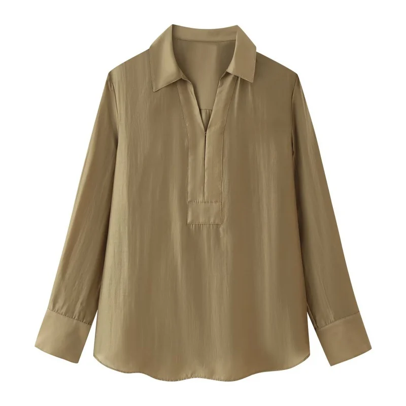 French-style Long-sleeve V-neck Elegant Versatile Striped Work Blouse — image 3